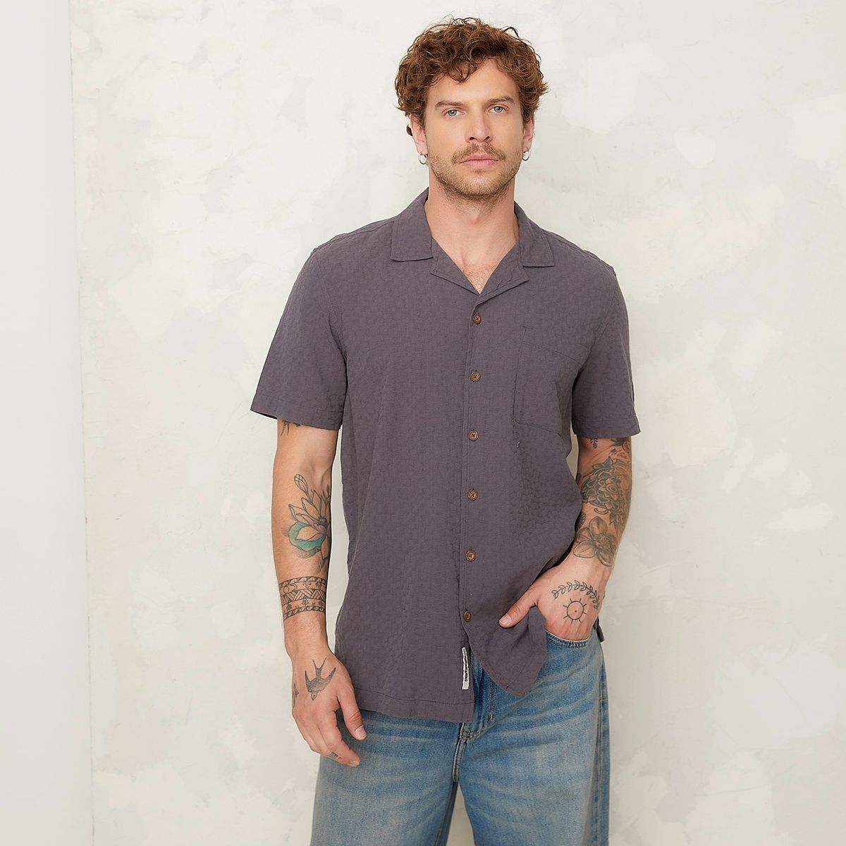 AMERICANINO - Camisa Casual Manga Corta Algodón Hombre Americanino