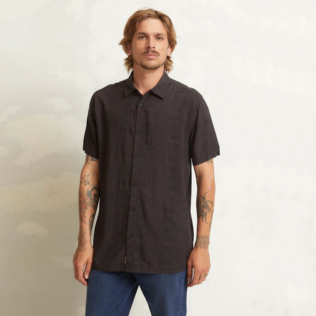AMERICANINO - Camisa Casual Manga Corta Viscosa Hombre Americanino