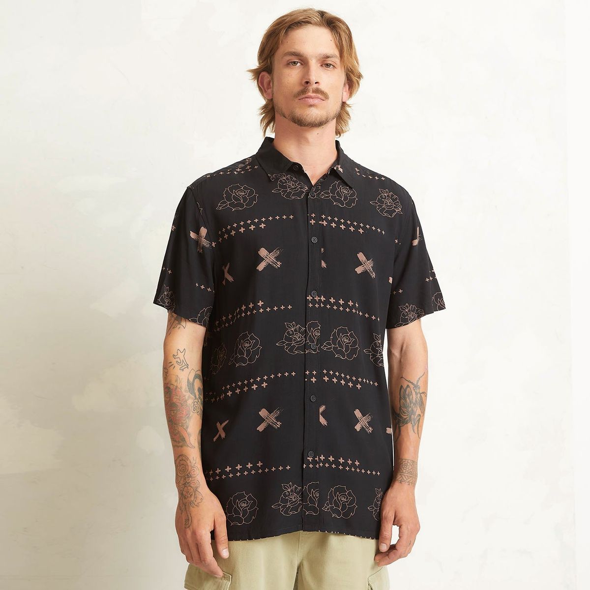 AMERICANINO - Camisa Casual Manga Corta Viscosa Hombre Americanino