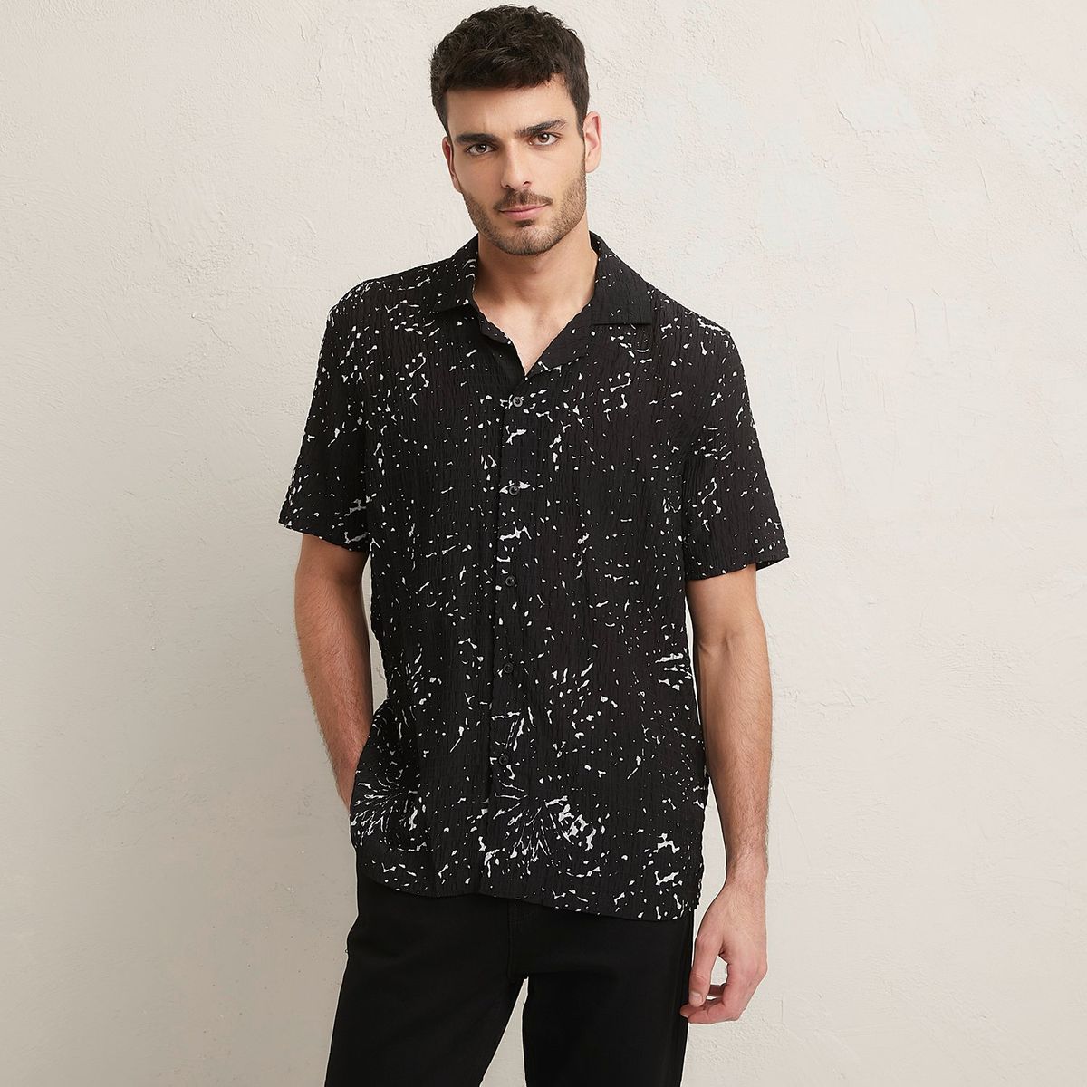 BASEMENT - Camisa Casual Manga Corta Algodón Hombre Basement