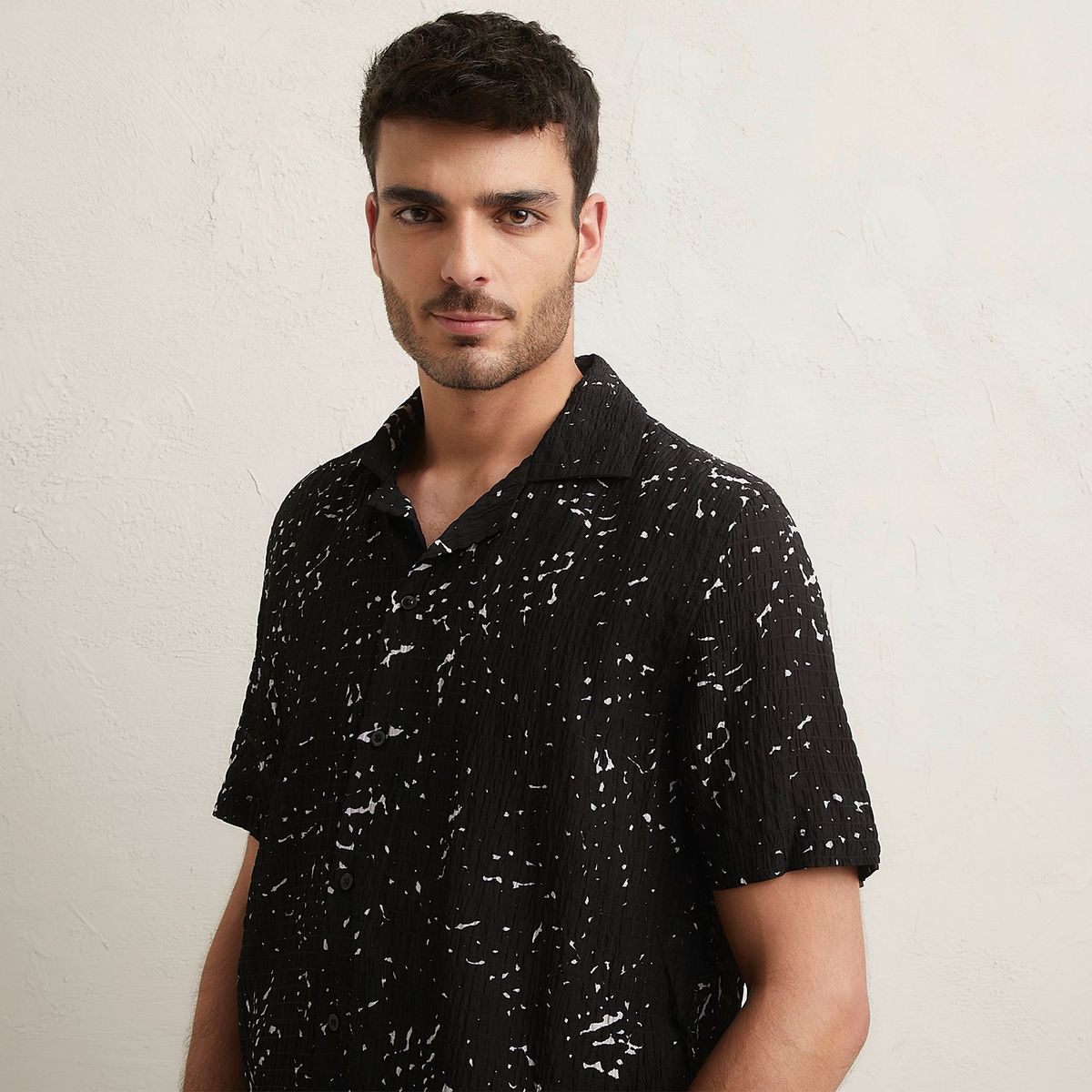 BASEMENT - Camisa Casual Manga Corta Algodón Hombre Basement