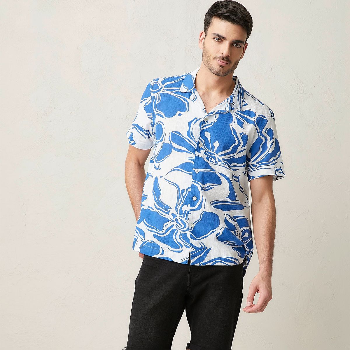 BASEMENT - Camisa Manga Corta Relaxed Fit Algodón Hombre Basement