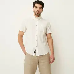 UNIVERSITY CLUB - Camisa Casual Manga Corta Lino Hombre