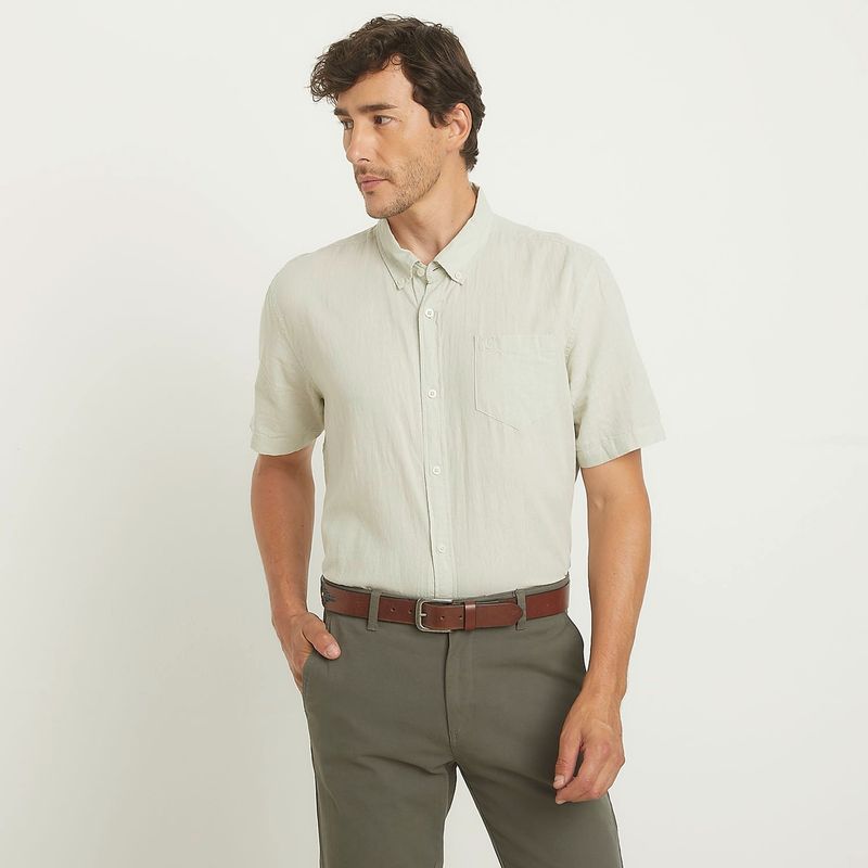 CHRISTIAN LACROIX - Camisa Casual Manga Corta Lino Hombre Christian Lacroix