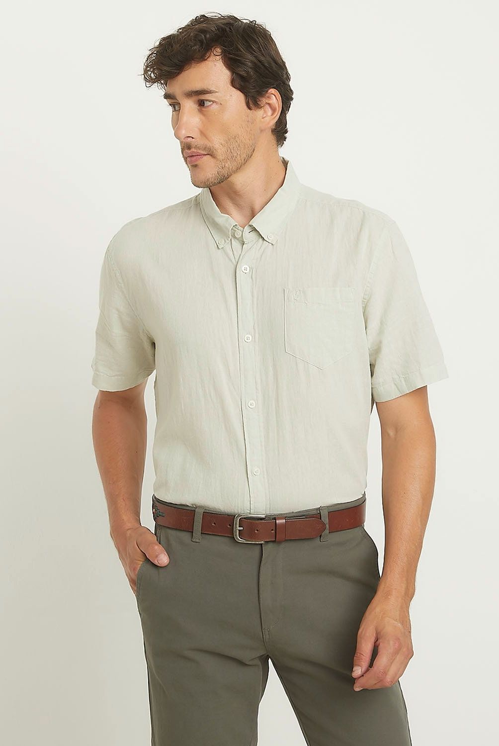 CHRISTIAN LACROIX - Camisa Casual Manga Corta Lino Hombre Christian Lacroix