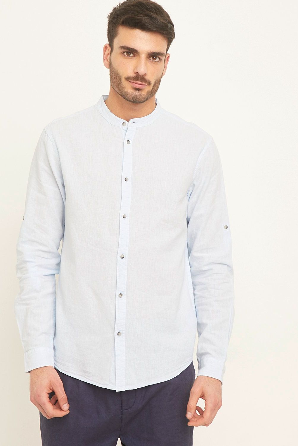 BASEMENT - Camisa Basement Hombre Manga Larga Cotton Lino Slim Fit