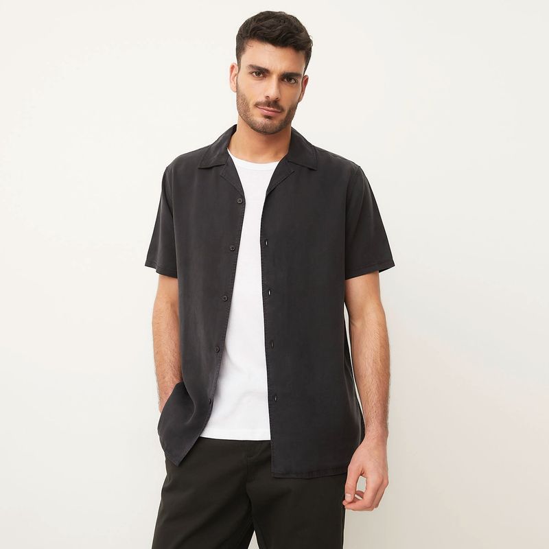 BASEMENT - Camisa Casual Manga Corta Lyocell Hombre Basement