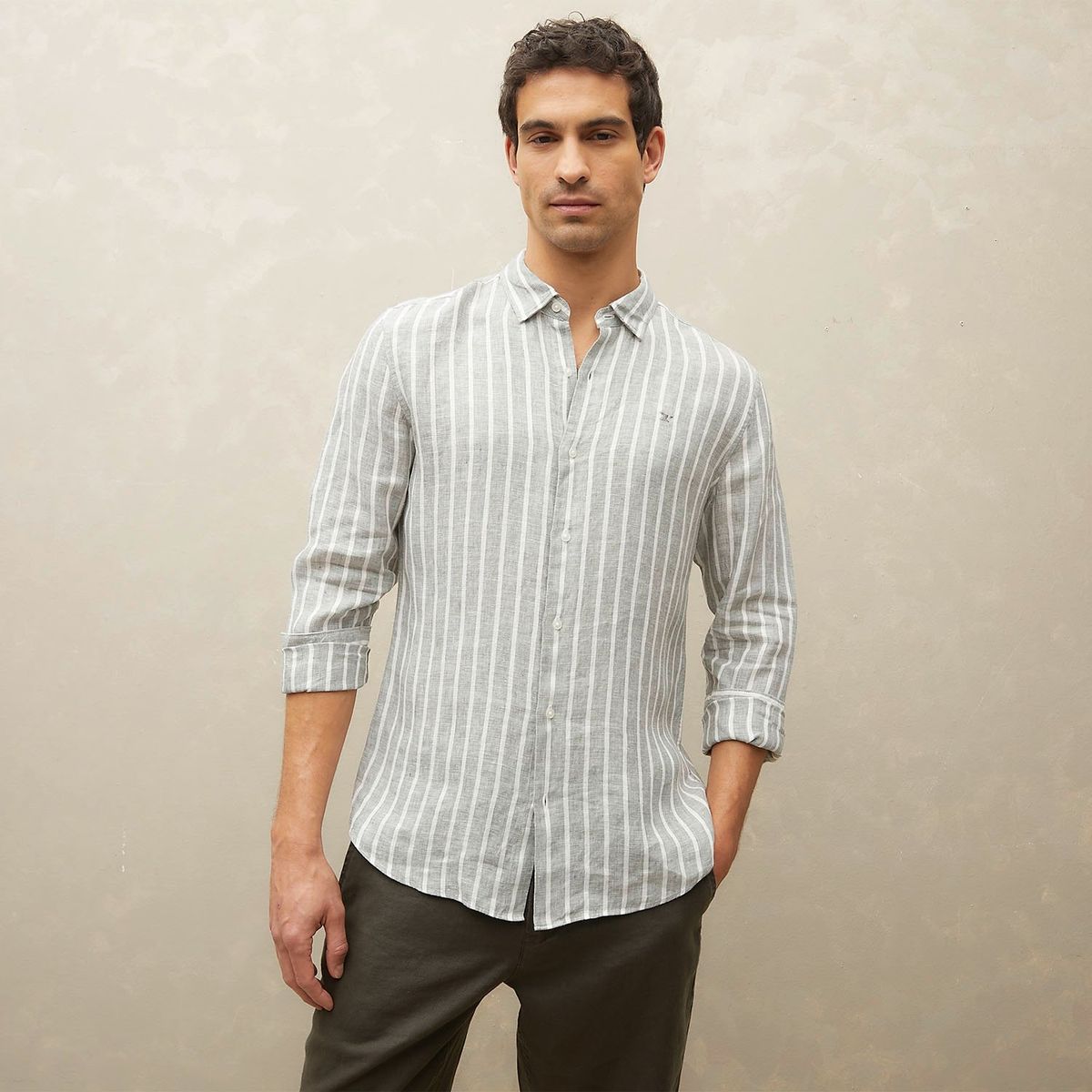 WOLF&HANK - Camisa Casual Manga Larga Lino Hombre Wolf&Hank