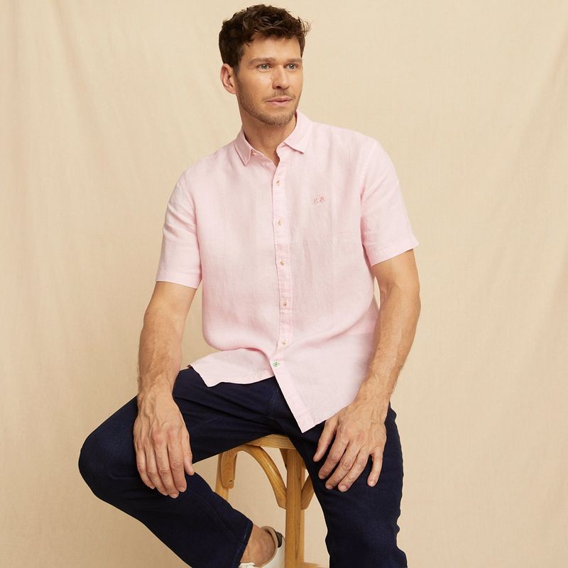LA MARTINA - Camisa Casual Manga Corta Lino Hombre La Martina