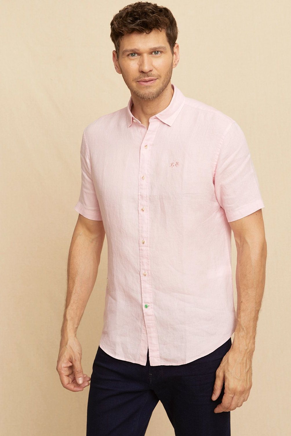 LA MARTINA - Camisa Casual Manga Corta Lino Hombre La Martina
