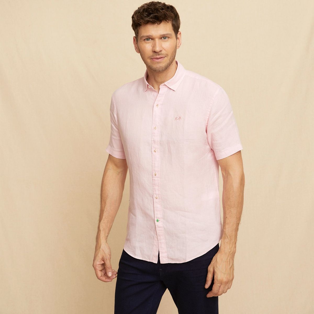 LA MARTINA - Camisa Casual Manga Corta Lino Hombre La Martina