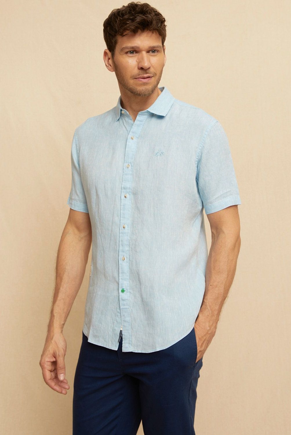 LA MARTINA - Camisa Casual Manga Corta Lino Hombre La Martina