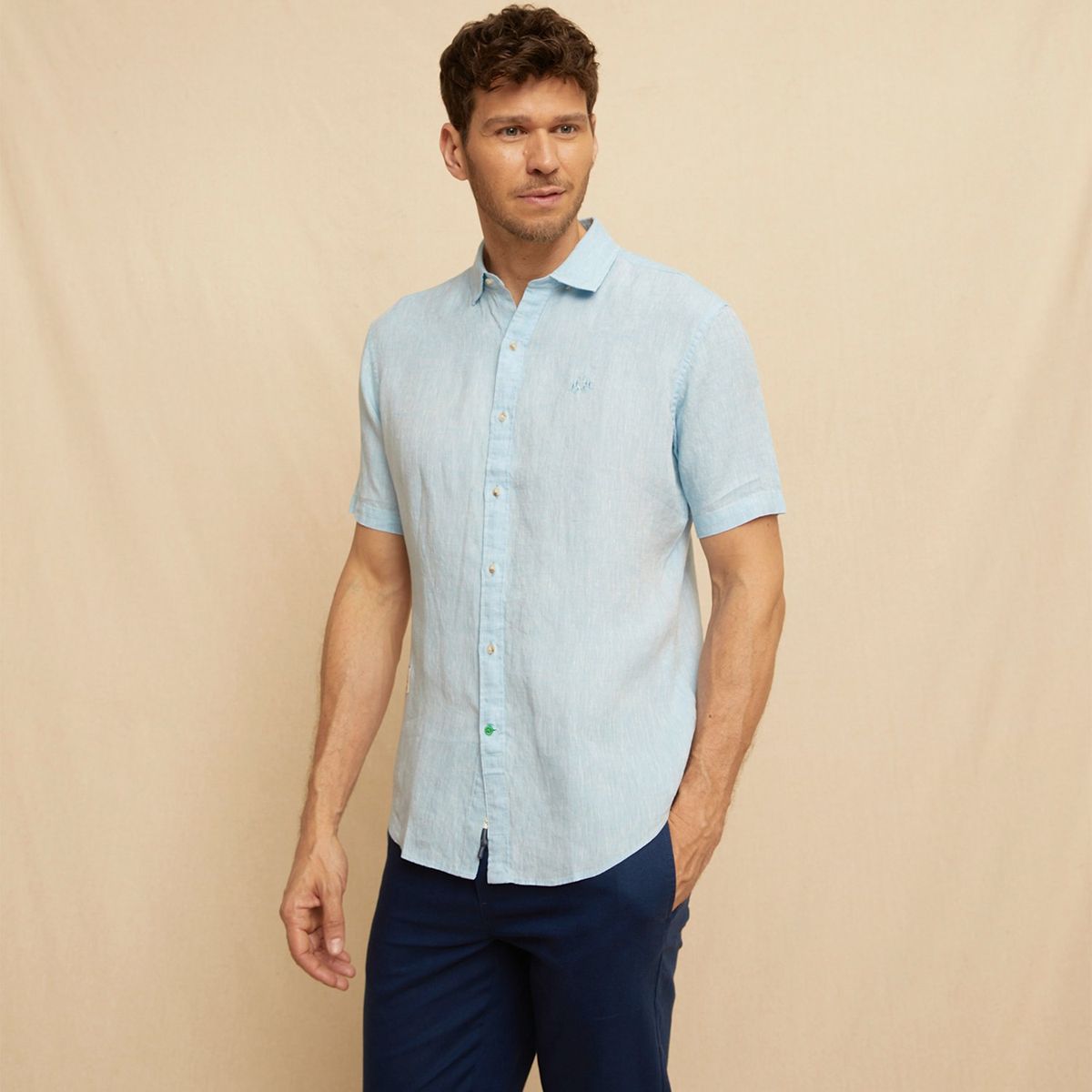 LA MARTINA - Camisa Casual Manga Corta Lino Hombre La Martina