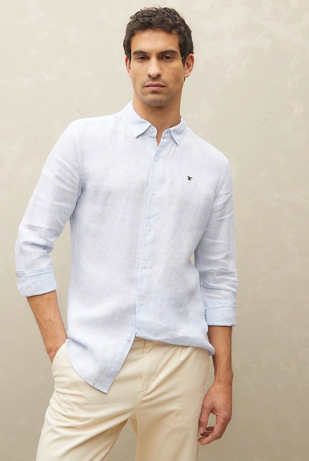 WOLF&HANK - Camisa Casual Manga Larga Lino Hombre Wolf&Hank
