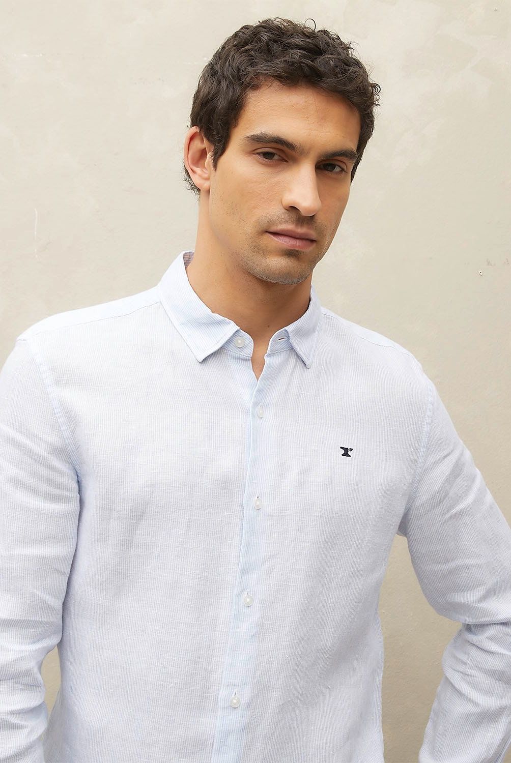WOLF&HANK - Camisa Casual Manga Larga Lino Hombre Wolf&Hank