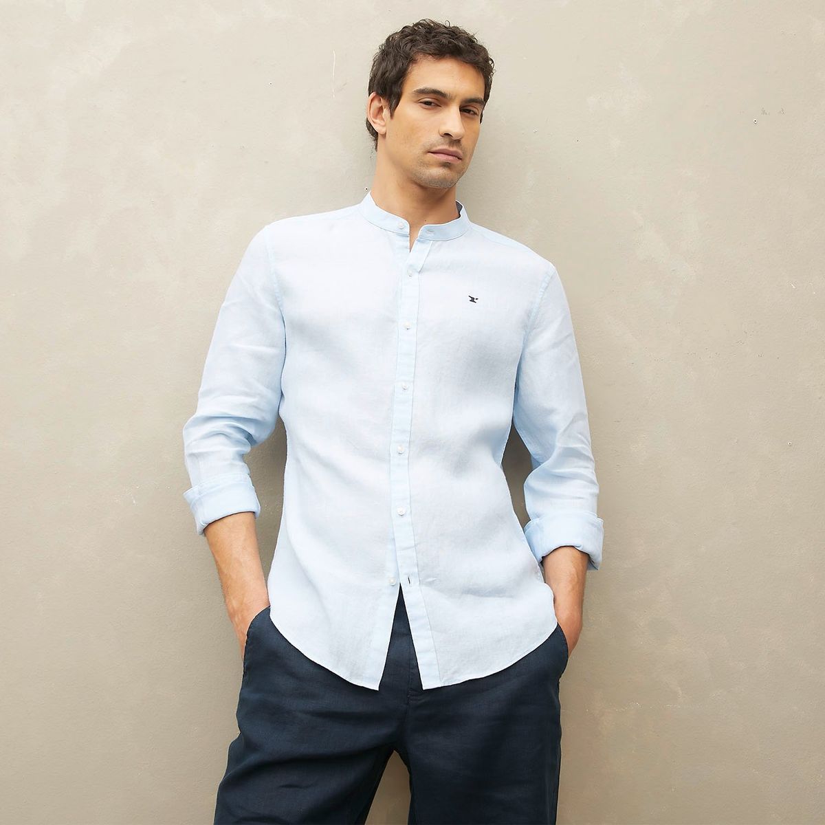 WOLF&HANK - Camisa Casual Manga Larga Lino Hombre Wolf&Hank