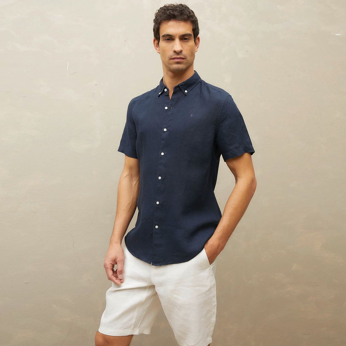 WOLF&HANK - Camisa Casual Manga Corta Lino Hombre Wolf&Hank