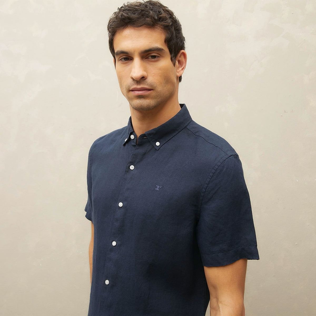 WOLF&HANK - Camisa Casual Manga Corta Lino Hombre Wolf&Hank