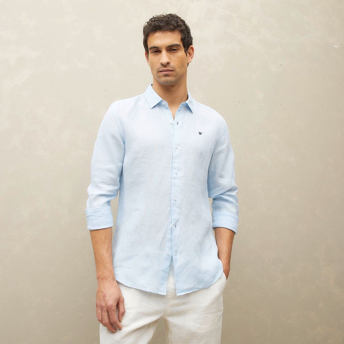 WOLF&HANK - Camisa de Lino Manga Larga Slim Fit para Hombre Wolf&Hank