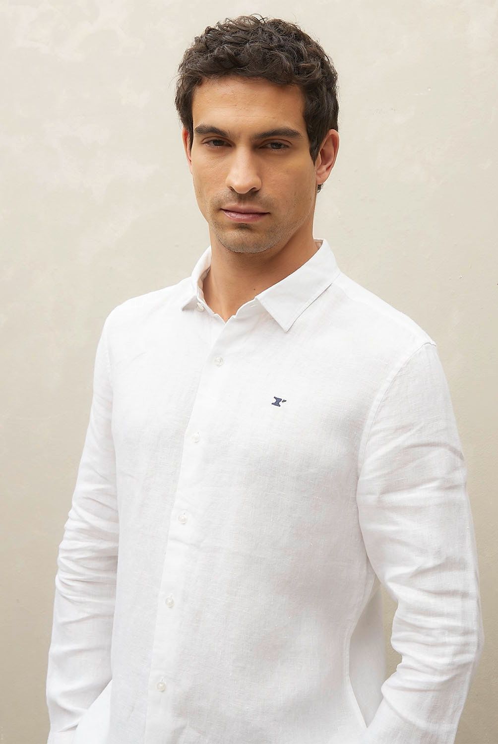 WOLF&HANK - Camisa de Lino Manga Larga Slim Fit para Hombre Wolf&Hank