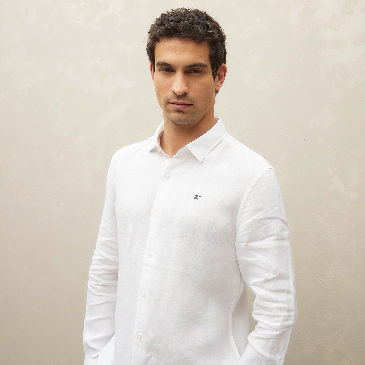 WOLF&HANK - Camisa de Lino Manga Larga Slim Fit para Hombre Wolf&Hank