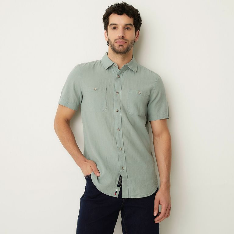 Camisa Casual Manga Corta Lino Hombre