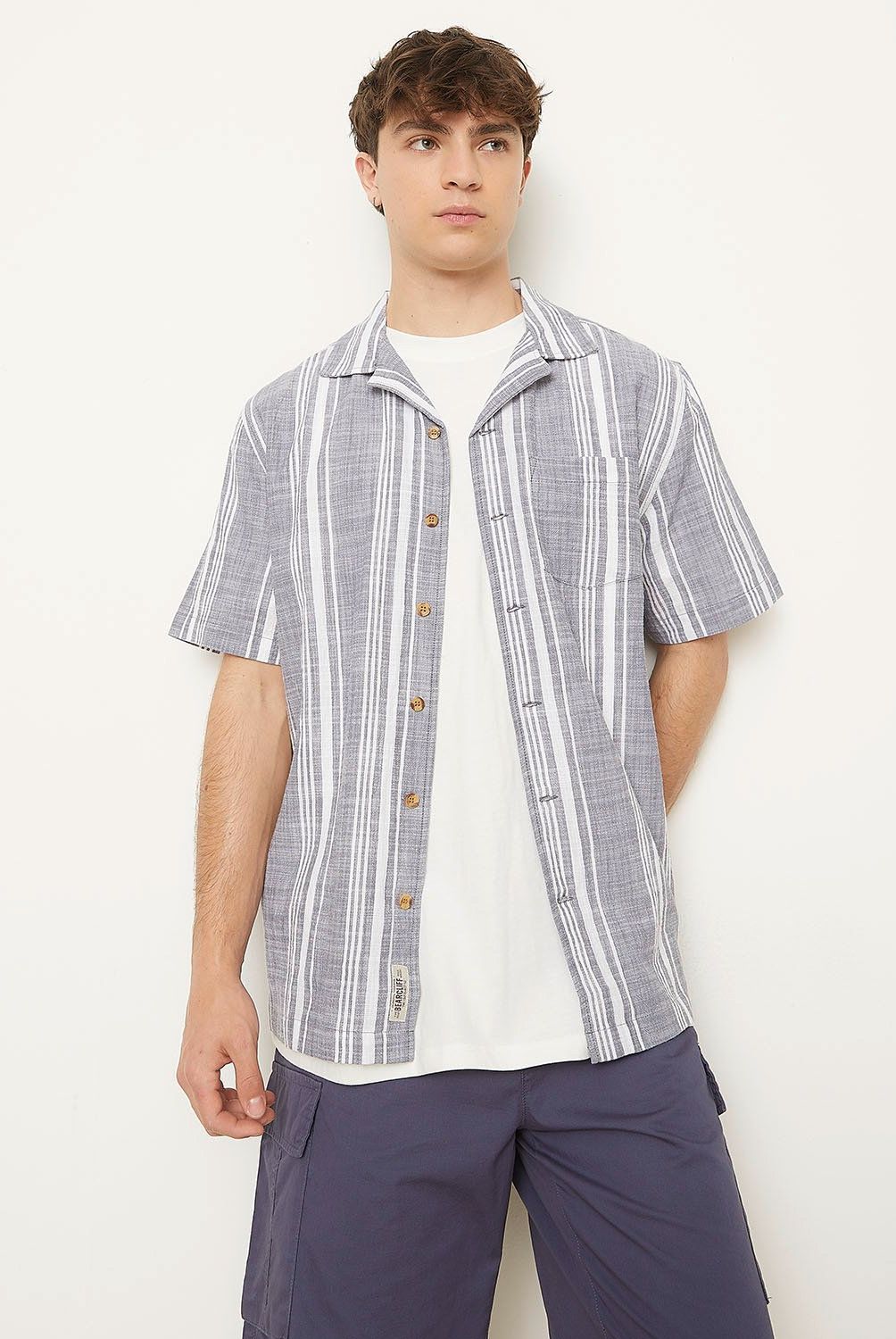 BEARCLIFF - Camisa Manga Corta a Rayas Bearcliff Algodón Hombre