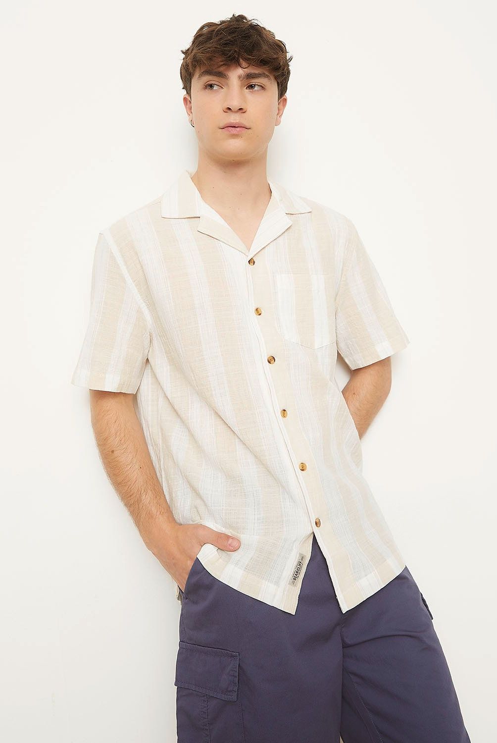 BEARCLIFF - Camisa Manga Corta a Rayas Bearcliff Algodón Hombre