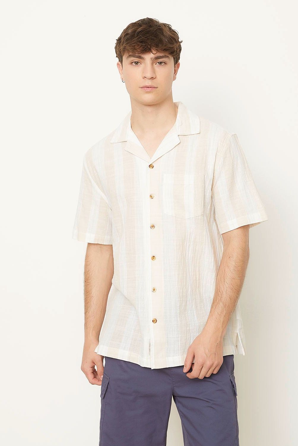 BEARCLIFF - Camisa Manga Corta a Rayas Bearcliff Algodón Hombre