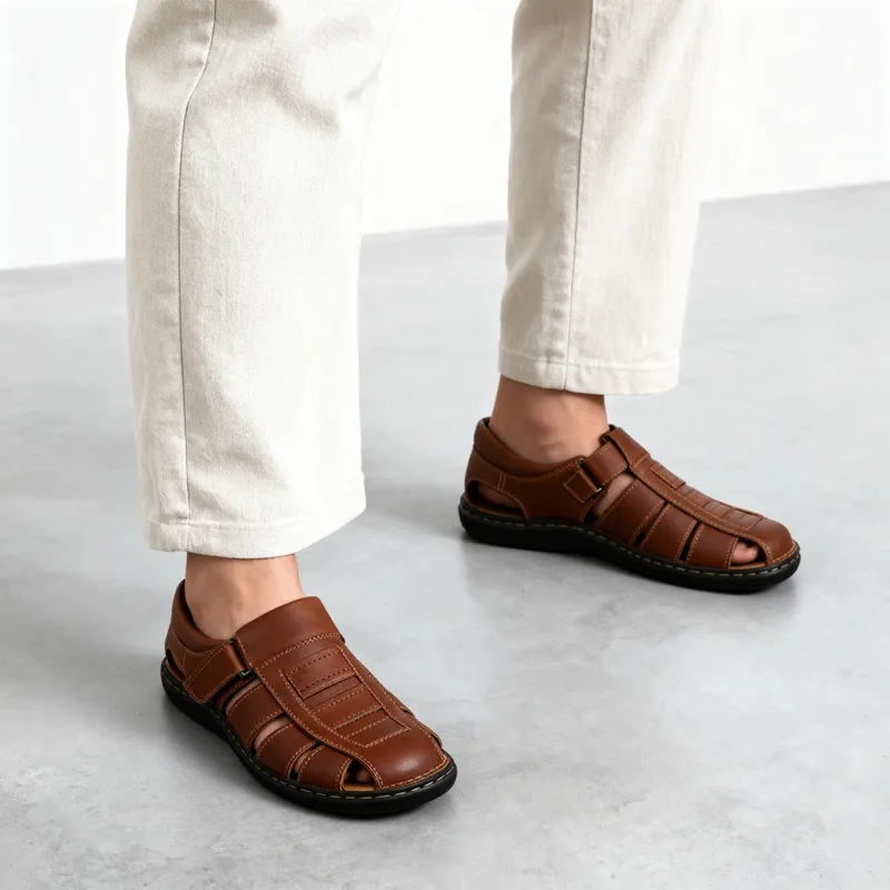NEWPORT - Sandalia Hombre Cuero Camel Newport