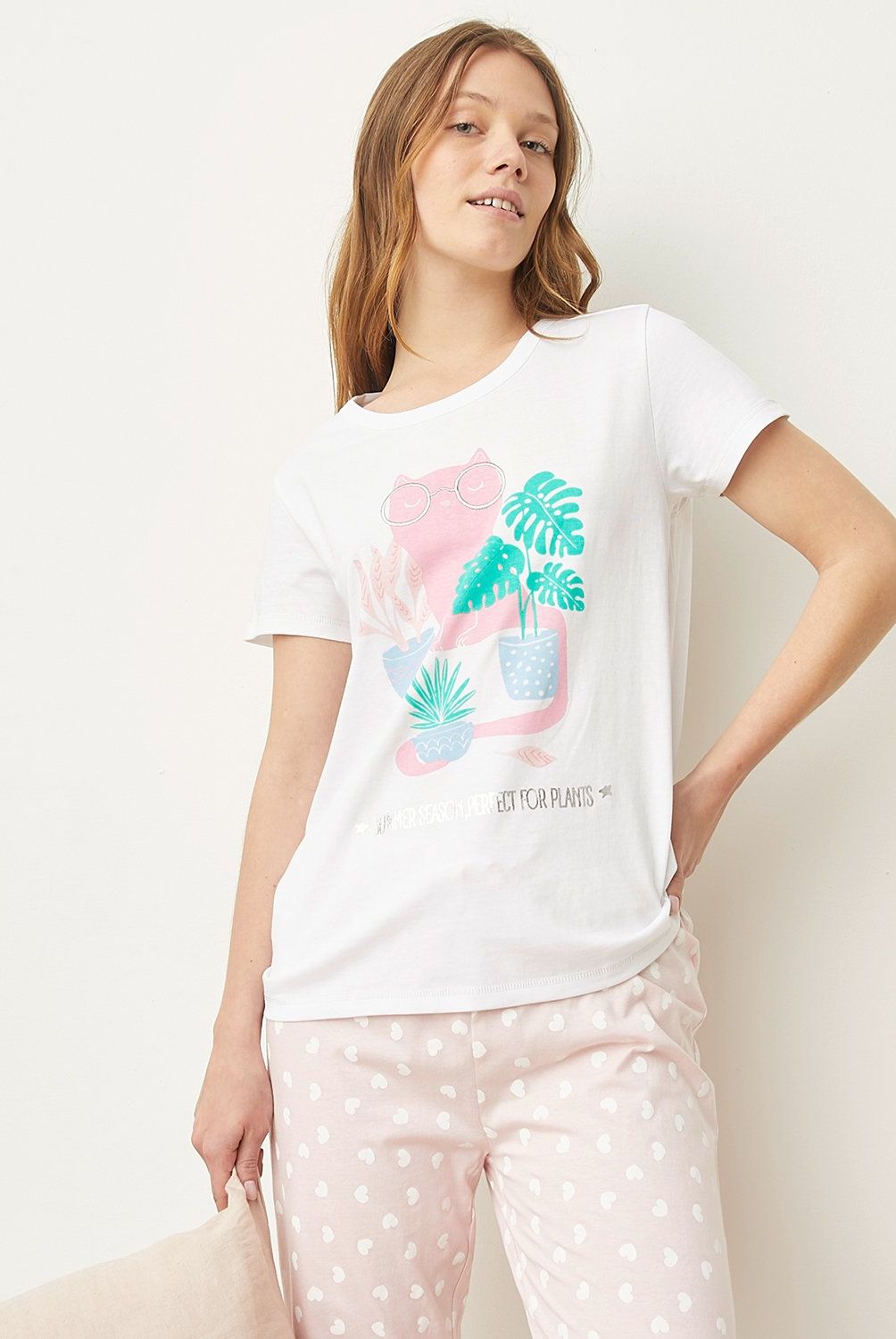 SYBILLA - Camiseta de Pijama Manga Corta Algodón Mujer Sybilla
