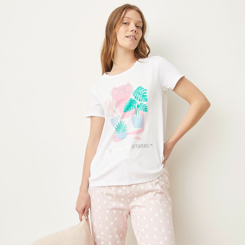 SYBILLA - Camiseta de Pijama Manga Corta Algodón Mujer Sybilla