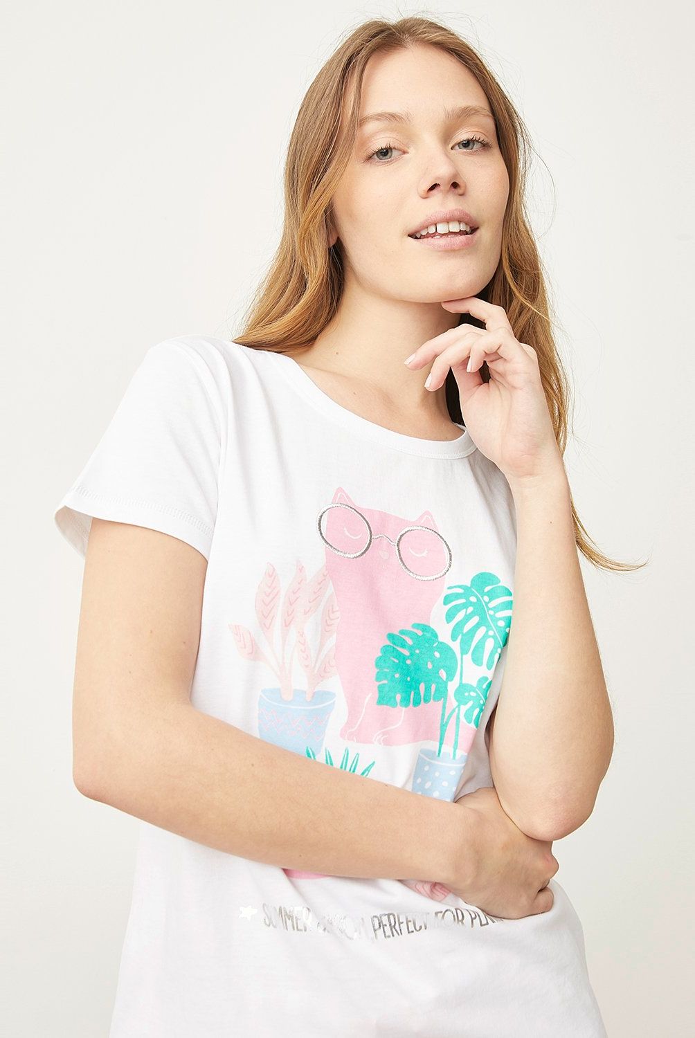 SYBILLA - Camiseta de Pijama Manga Corta Algodón Mujer Sybilla