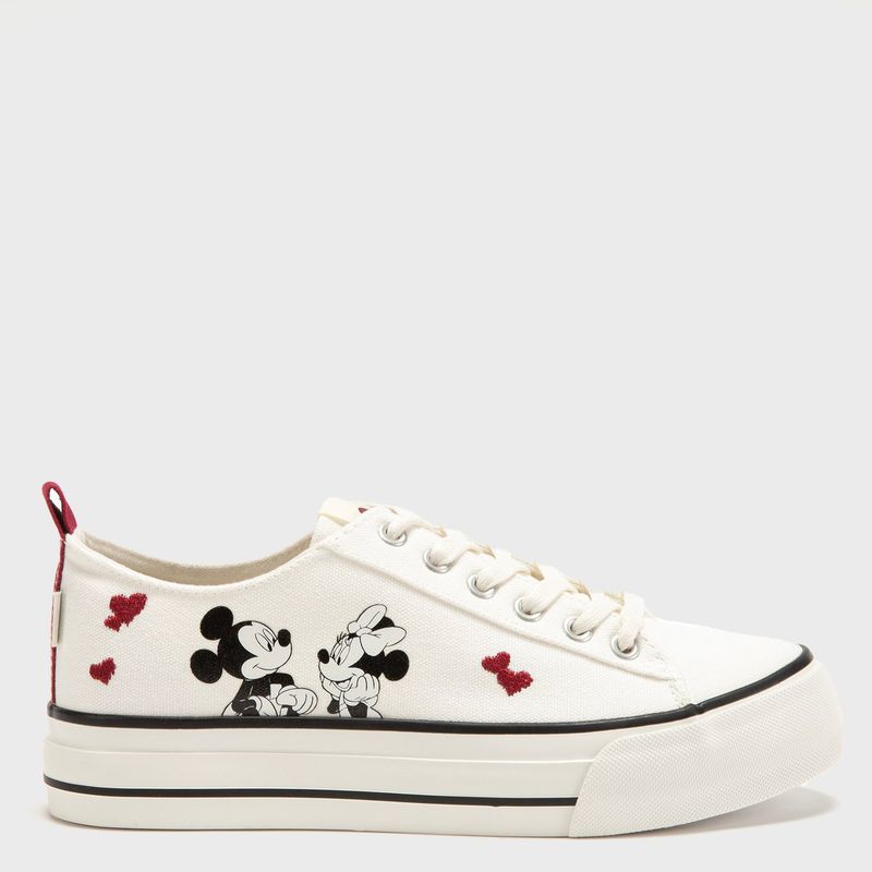 DISNEY - Zapatilla Urbanas Mujer Blancas con Diseño Mickey y Minnie