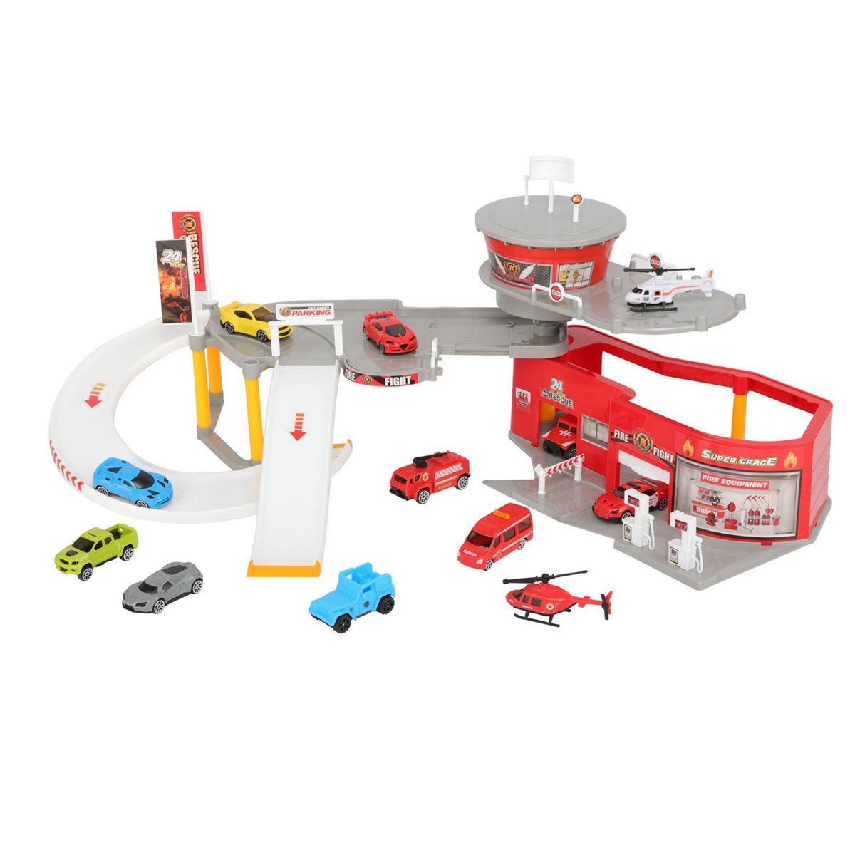 KIDS N PLAY - Set Estacion De Rescate Con 13 Vehiculos Kids N Play