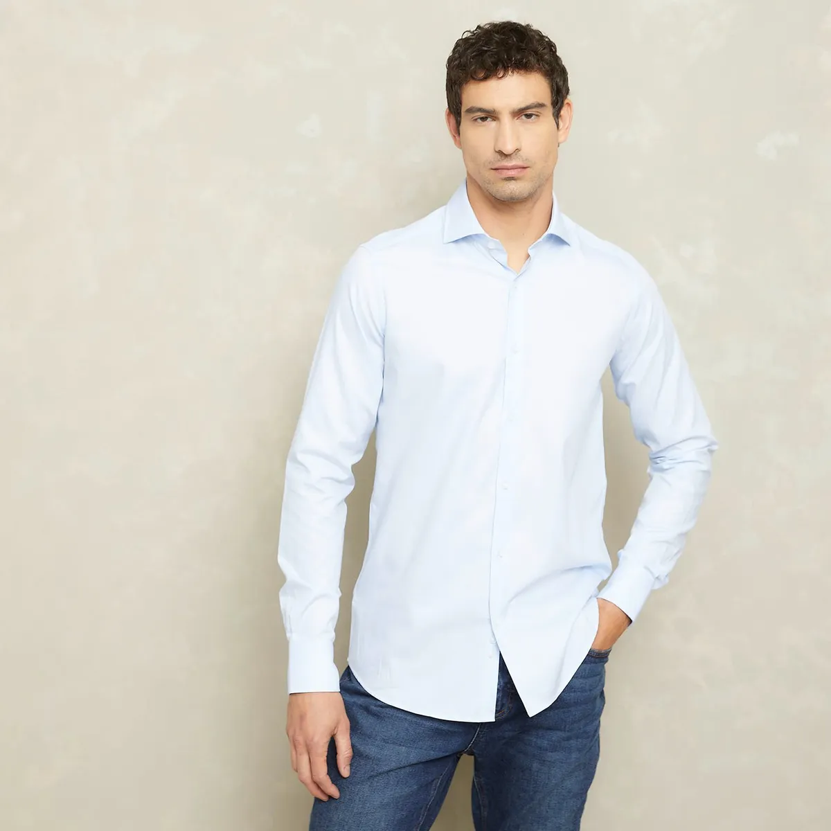 WOLF&HANK - Camisa Casual Algodón Pima Manga Larga Hombre Wolf&Hank