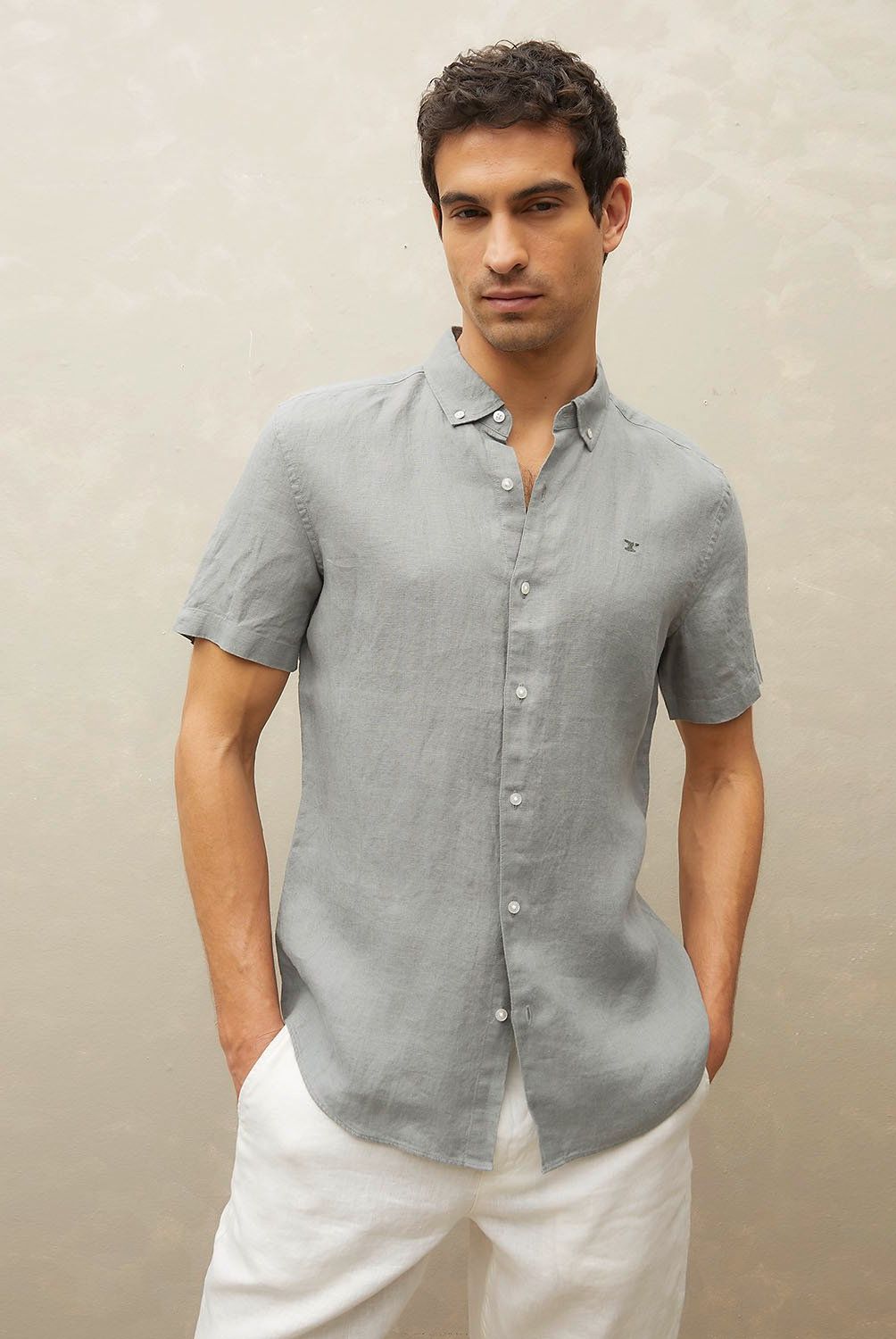 WOLF&HANK - Camisa Casual Manga Corta Lino Hombre Wolf&Hank