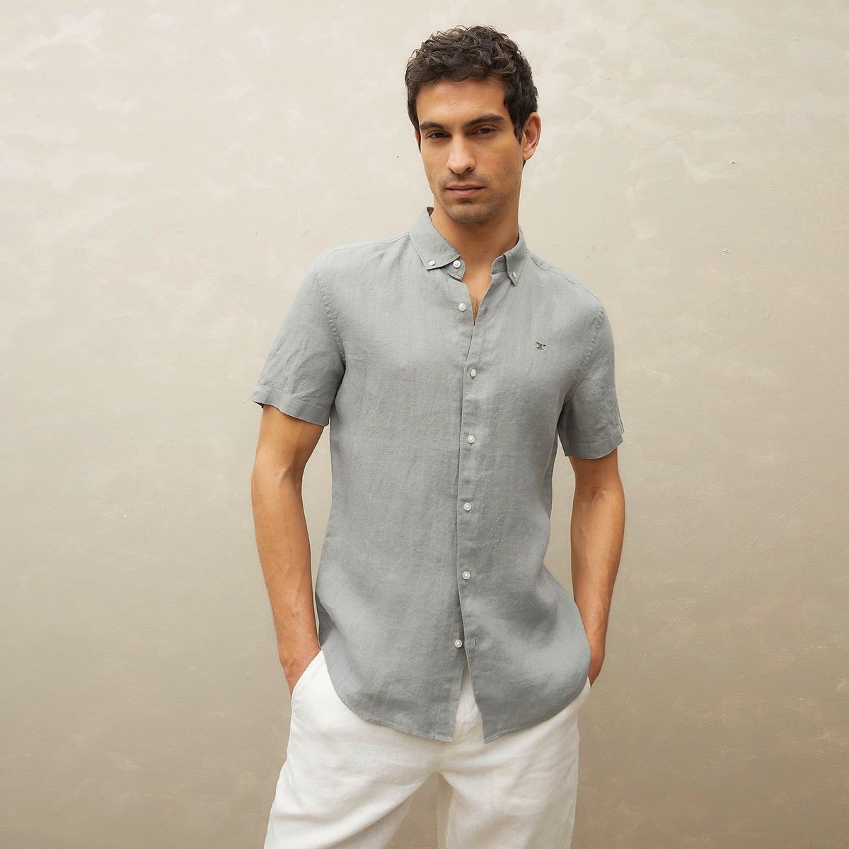 WOLF&HANK - Camisa Casual Manga Corta Lino Hombre Wolf&Hank