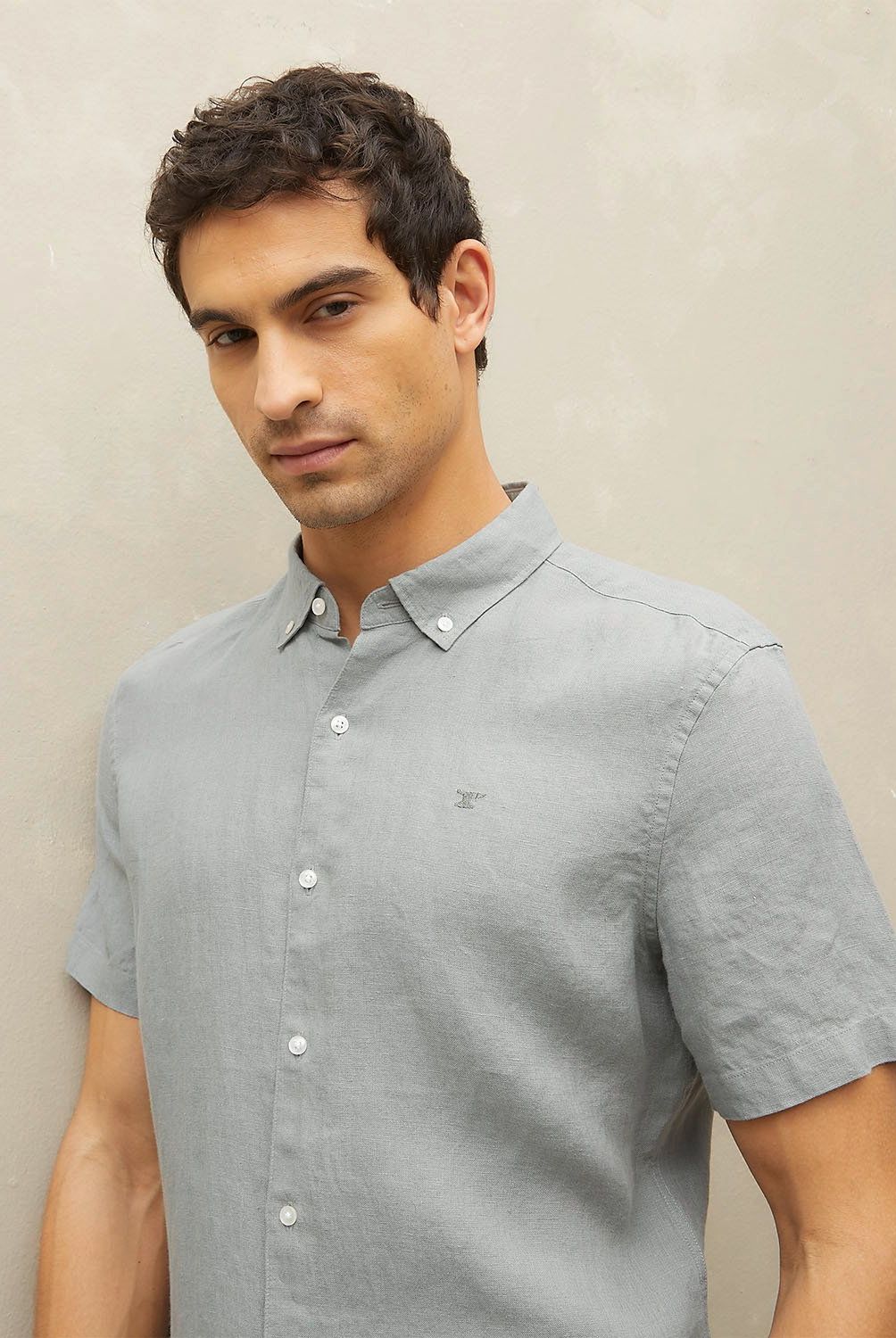 WOLF&HANK - Camisa Casual Manga Corta Lino Hombre Wolf&Hank
