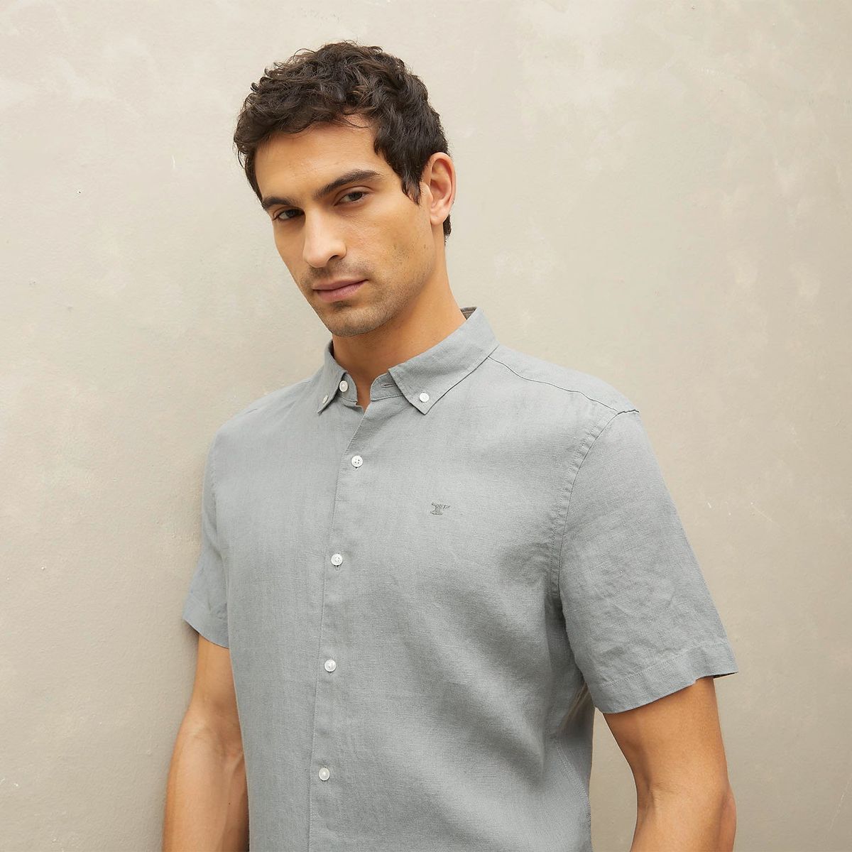 WOLF&HANK - Camisa Casual Manga Corta Lino Hombre Wolf&Hank