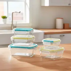 MICA - Set 5 Contenedores Vidrio con Tapas Taper Hermético Mica