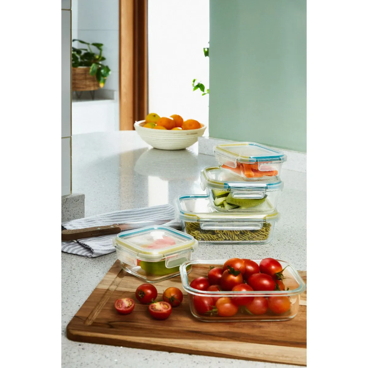 MICA - Set 5 Contenedores Vidrio con Tapas de Colores Mica