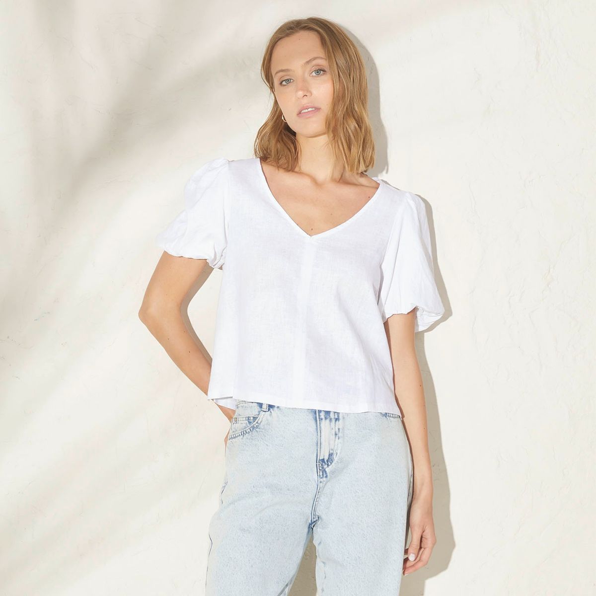 BASEMENT - Blusa Manga Corta Lino Mujer Basement