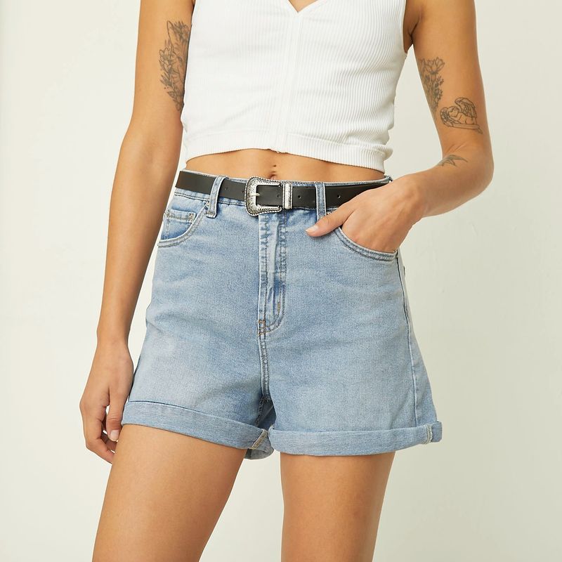AMERICANINO - Short de jean mujer tiro alto corte americano