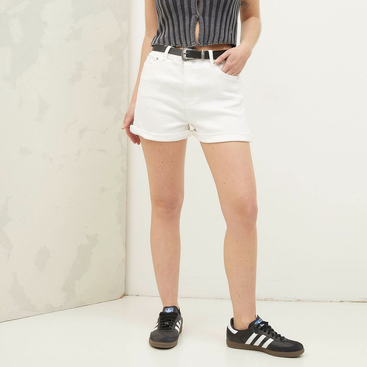 AMERICANINO - Short de jean mujer tiro alto corte americano