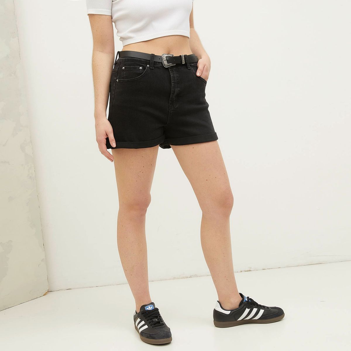 AMERICANINO - Short de jean mujer tiro alto corte americano