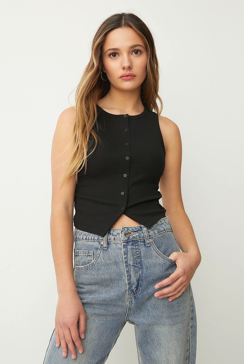 SYBILLA - Polera polo Casual Mujer Sin manga Algodón