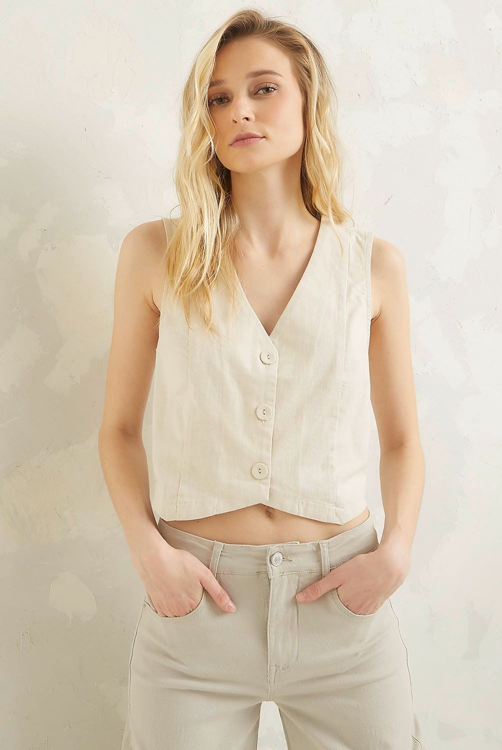 AMERICANINO - Polera Vest Cropped Sin Mangas Algodón Mujer Americanino