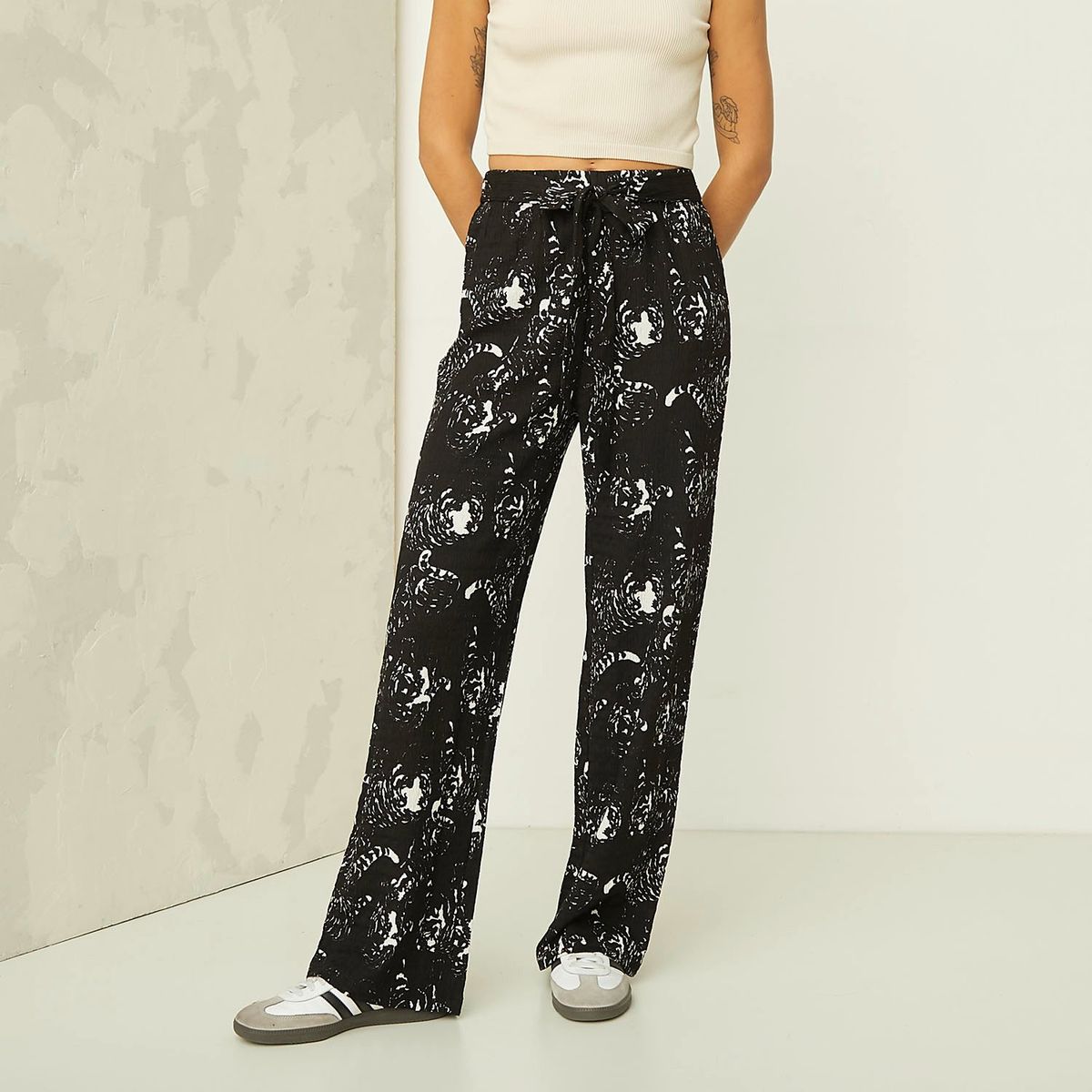 AMERICANINO - Pantalón Wide Leg Tiro Alto Mujer Americanino