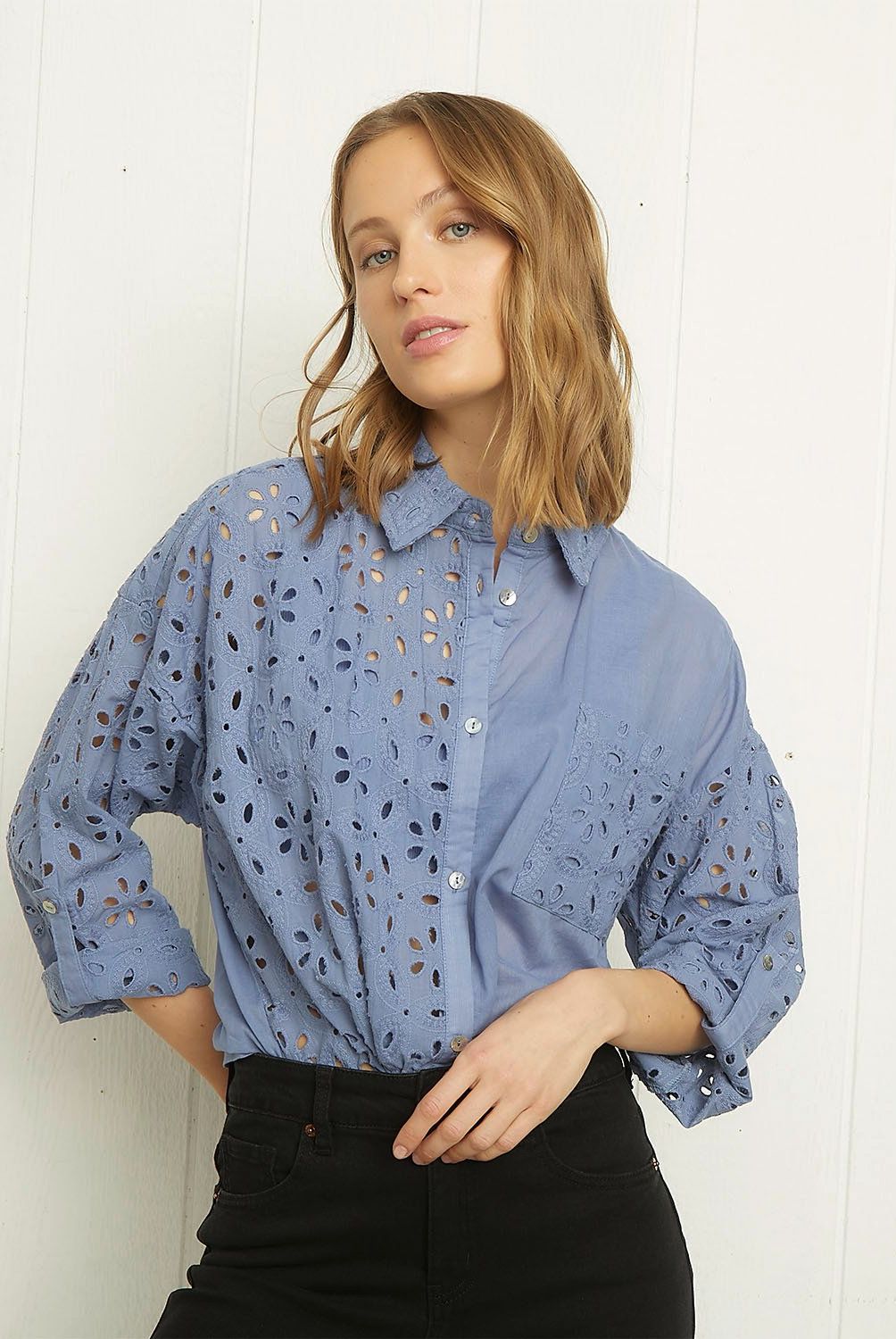 UNIVERSITY CLUB - Blusa Boxy Fit Manga Larga Algodón Mujer University Club